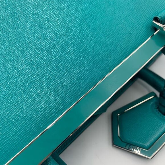 Auth Fendi 2Jours Petit 2way Turquoise Lagoon Saffiano Leather Tote Bag Preloved - Picture 7 of 16